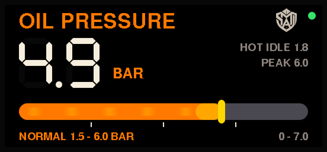 Oil pressure gauge, version 2, with light that flows along the bar