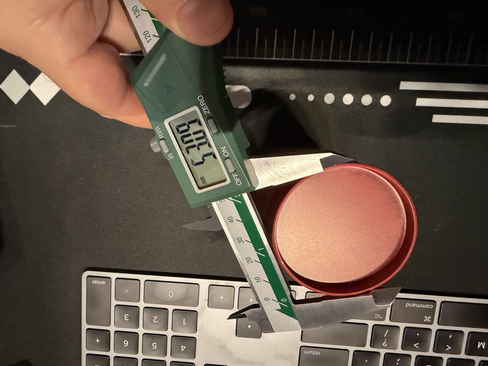 Measuring a ring beside the keyboard